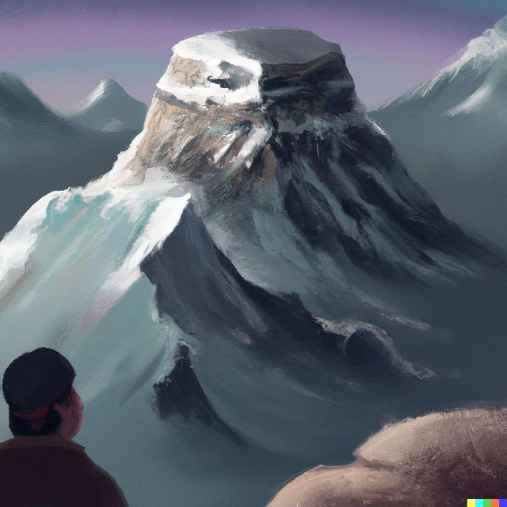 someone gazing at Mount Everest, digital art created in Procreate